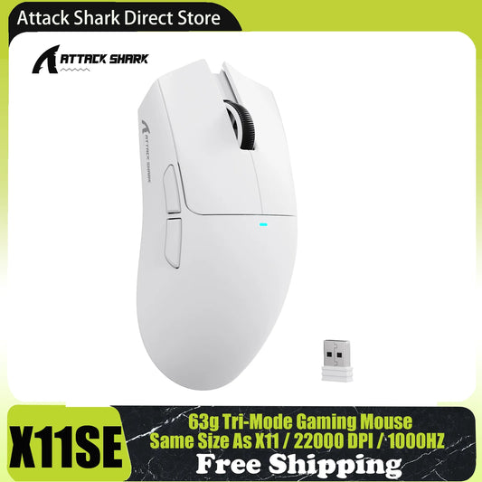 ATTACK SHARK X11SE Wireless Gaming Mouse Tri-Mode, 63g Superlight Gaming Mouse with PAW3311 Sensor, 22000 DPI, Bluetooth 5.2, 2.4G Wireless & Wired RGB Gaming Mouse