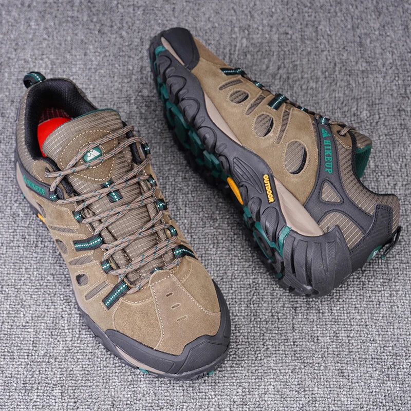 HIKEUP Hiking Shoes Mens Winter Climbing Trekking Sneakers for Men Leather Breathable Outdoor Anti-skid Sports Work Man Shoes