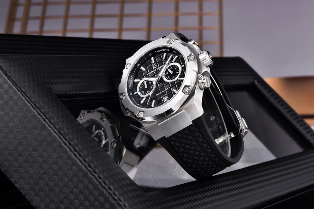 Montres à quartz pour hommes PAGANI DESIGN– Chronographe sportif de luxe, étanche, doté d'aiguilles luminescentes et d'un verre saphir avec traitement antireflet