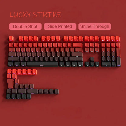Novas Keycaps para Teclado Mecânico Gaming 60/64/84/98/108 com Switch MX, 135 Teclas OEM PBT, Gravação Lateral, Gradiente Vermelho e Preto
