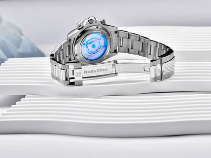 RollsTimi Herrenuhren – luxuriöse mechanische Herrenuhr mit Saphirglas, Kalender, Wochentagsanzeige, Edelstahl und Wasserschutz