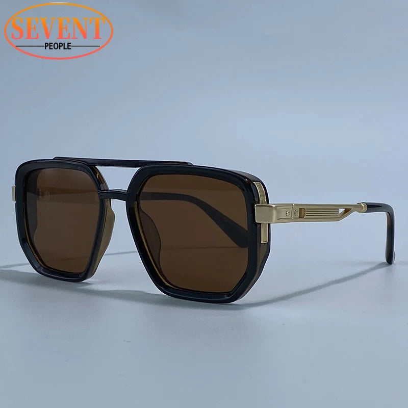 Polarized Square Sunglasses Men 2026 Luxury Vintage Double Bridge Gradient Lens Driving Shades Retro Flat Top Sun Glasses Male