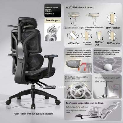Silla de oficina de malla ergonómica con soporte lumbar ajustable, giratoria y reclinable, con reposacabezas y ruedas, para home office, oficina y gaming