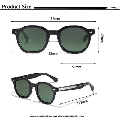 HBK Vintage Simple Round Men Sunglasses Small Frame High-Quality Acetate Frame Sun Glasses Women Party Travel Outdoor Glasses