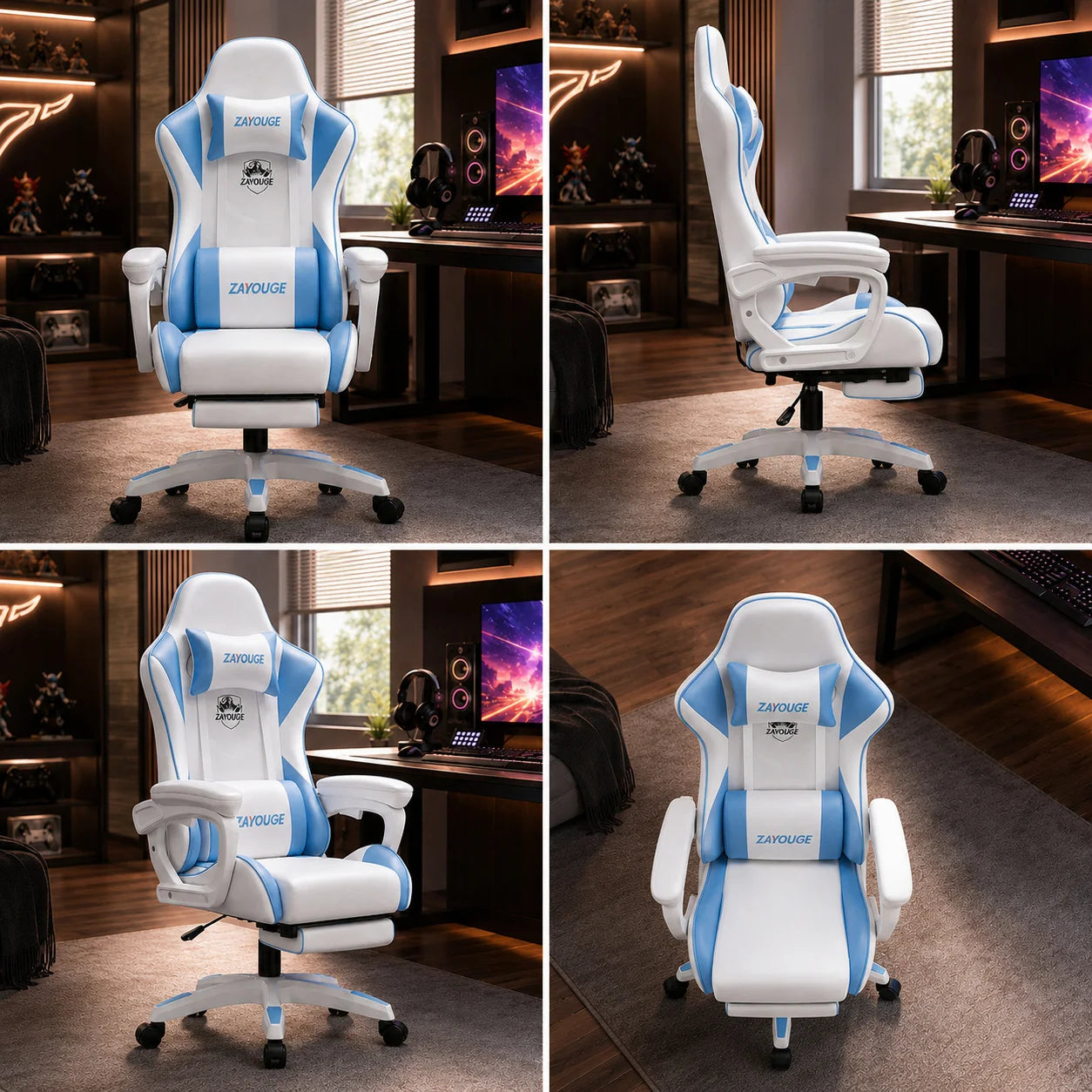 AOLIVIYA Gaming-Bürostuhl mit Liegefunktion, drehbar, höhenverstellbar, mit Rückenlehne und Fußstütze, für Zuhause, Computer, Internetcafé und E-Sports