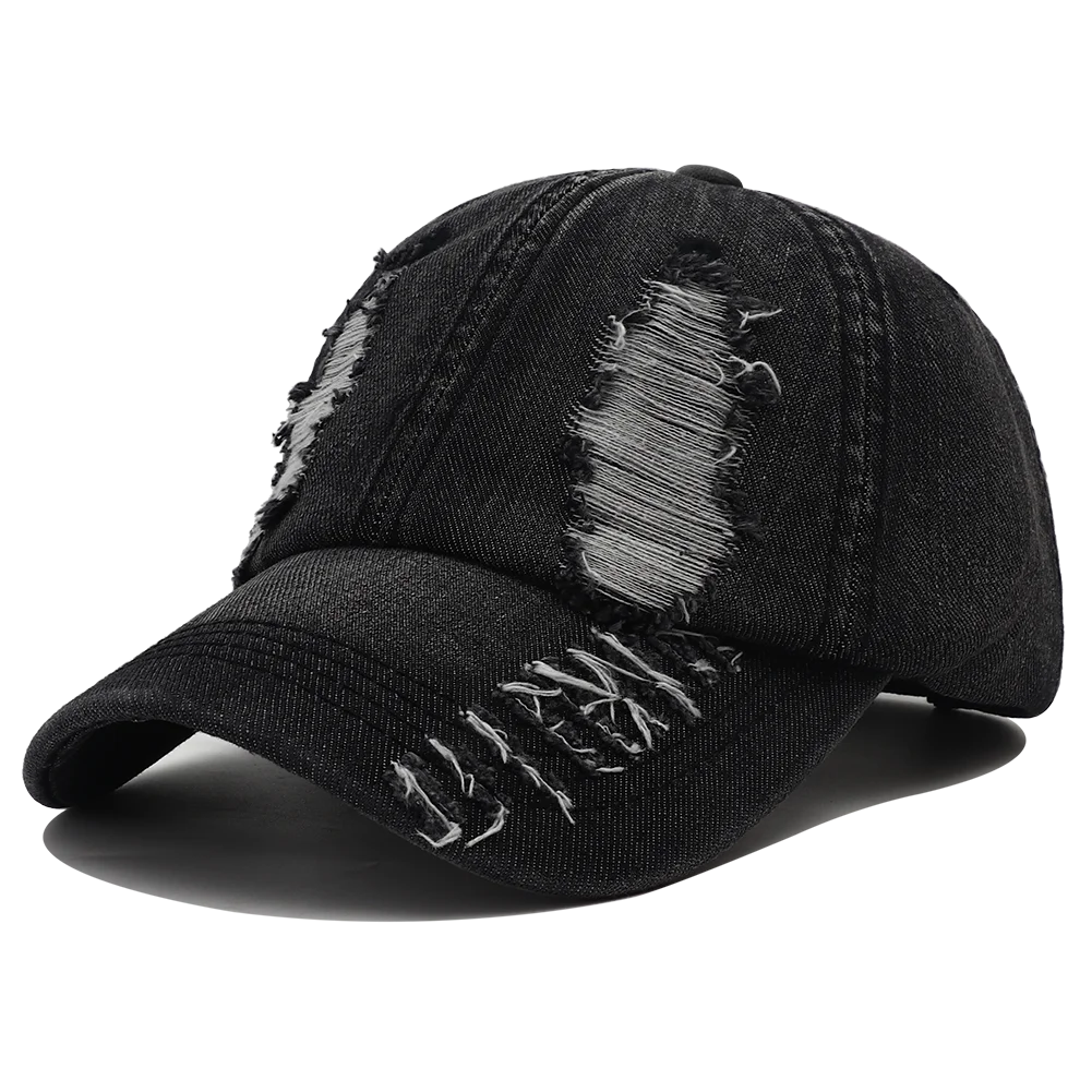 Gorra de béisbol rasgada de color liso, gorra snapback de denim lavado, estilo hip hop, transpirable, ropa urbana, gorras desgastadas para mujer y hombre