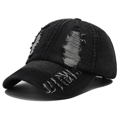 Gorra de béisbol rasgada de color liso, gorra snapback de denim lavado, estilo hip hop, transpirable, ropa urbana, gorras desgastadas para mujer y hombre