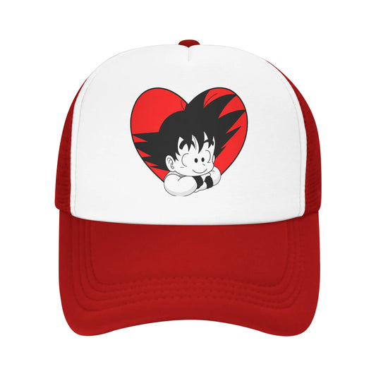 Dragon Ball DBZ Goku Mesh Baseball Cap Adult Vintage Trucker Cap Red Heart Hats Adjustable Polyester Dad Hat Spring Trucker Caps