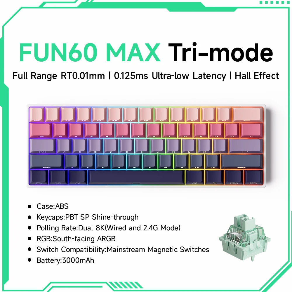 Teclado gaming mecánico Akko MonsGeek FUN60 Ultra con interruptores magnéticos 60%, Rapid Trigger, 8K HE/TMR, teclado gamer personalizado de aluminio