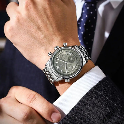 POEDAGAR Fashion Men's Quartz Watch Stainless Steel Waterproof Luminous Man Watch Chronograph Date Multifunction Watches For Men