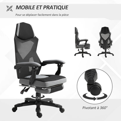 Ergonomic Gaming Office Chair with Footrest, Adjustable Height Swivel Computer Chair, Mesh Reclining Chair with Armrests for Home & Work