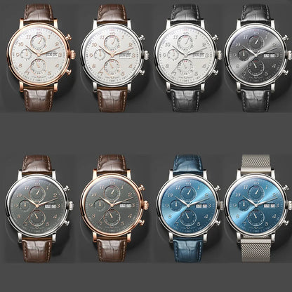 Relógio masculino mecânico automático LOBINNI Luxury Brand Switzerland com calendário perpétuo, vidro de safira e mostrador multifunções L13019-8