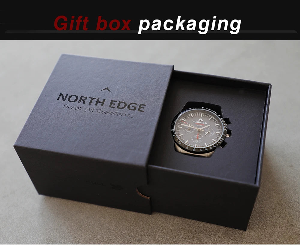 Relógio de Quartzo para Homem NORTH EDGE 2025 LONGWINGS, Alimentação Solar, Cronómetro, Impermeável 50M, Aço Inoxidável 316, Luminoso, Estilo Piloto