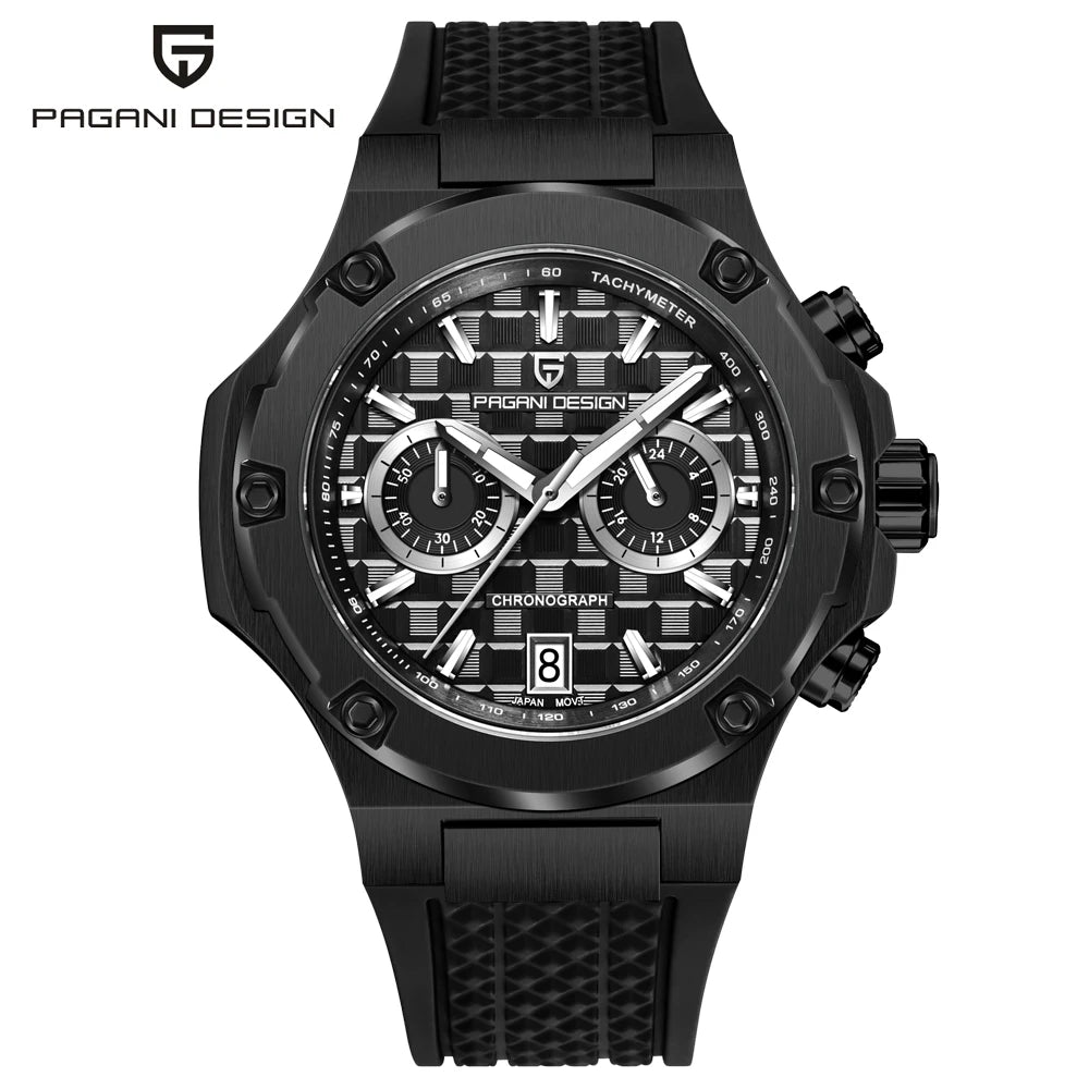 Montres à quartz pour hommes PAGANI DESIGN– Chronographe sportif de luxe, étanche, doté d'aiguilles luminescentes et d'un verre saphir avec traitement antireflet