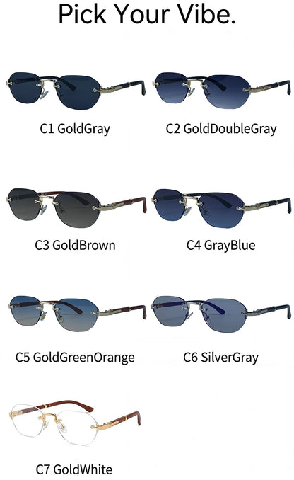 Square Rimless Punk Sunglasses Men 2026 Luxury Designer Vintage Small Frameless Sun Glasses Male Eyewear Hip Hop Outdoor Shades
