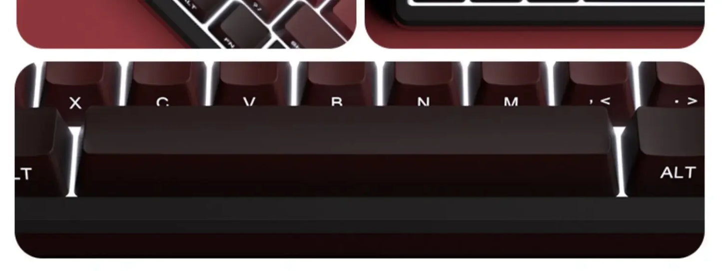 Novas Keycaps para Teclado Mecânico Gaming 60/64/84/98/108 com Switch MX, 135 Teclas OEM PBT, Gravação Lateral, Gradiente Vermelho e Preto