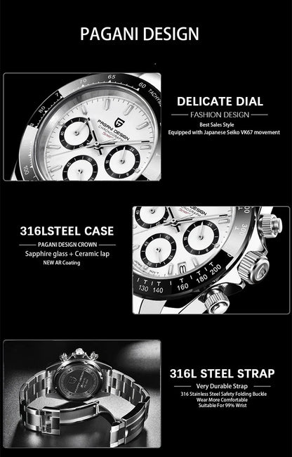 Novo PAGANI DESIGN PD1644 Relógio de Luxo para Homem em Quartzo com Data Automática, Cronógrafo Desportivo de Pulso, Impermeável 100m, Presente para Homem