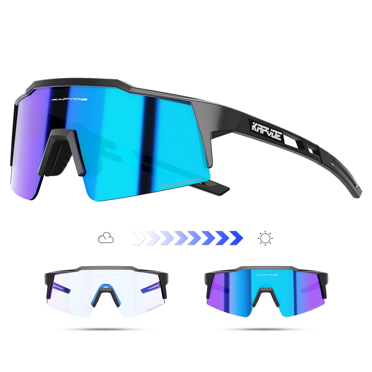 Kapvoe Photochromic Cycling Sunglasses Men Glasses Fashion Mountain Bicycle Outdoor Road Riding Goggles Eyewear Sports MTB Bike