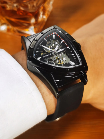Orologio automatico da uomo WINNER, design scheletrato triangolare, lancette luminescenti, cinturino in gomma, stile militare, orologio meccanico di lusso