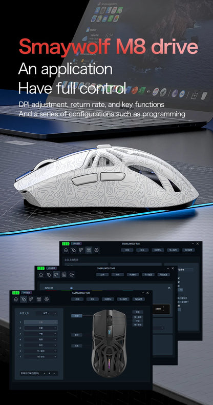 SMAILWOLF M8 Wireless Bluetooth Tri-Mode Mouse Lightweight PAW3311 Gaming RGB Magnetic Charging 12000dpi Gaming Mouse