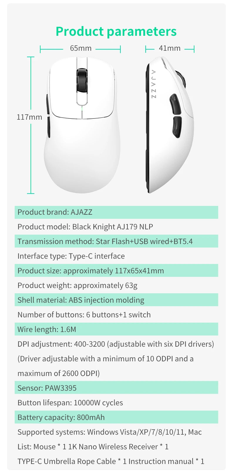AJAZZ AJ179 NL Wireless Mouse Star Flash Version 3Mode Low Latency Long Battery Life Lightweight Customized Office Gaming Mouse
