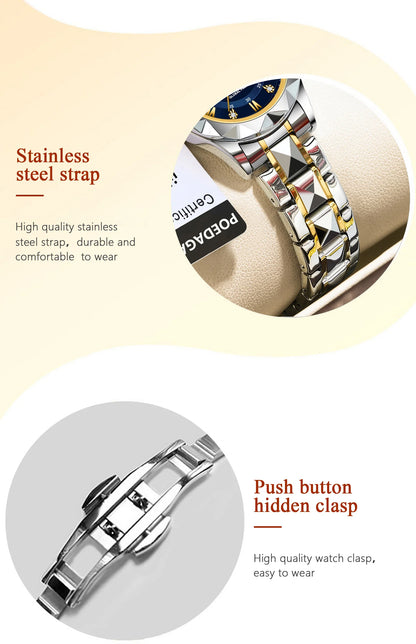 POEDAGAR Top Luxury Watches For Women Stainless Steel Week Date Woman Wristwatch Luminous Waterproof Fashion Quartz Ladies Watch