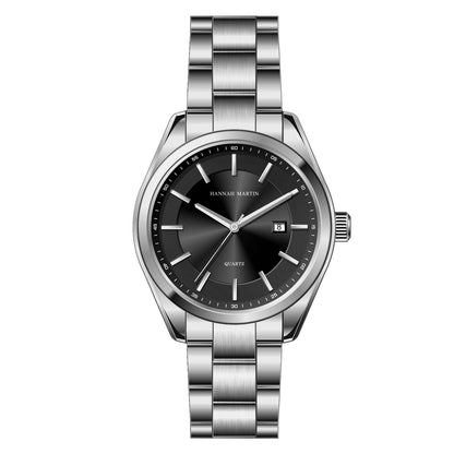 HANNAH MARTIN kvartsur, 40 mm, til mænd, sort armbånd i rustfrit stål, vandtæt til 3 bar, sport-chic stil