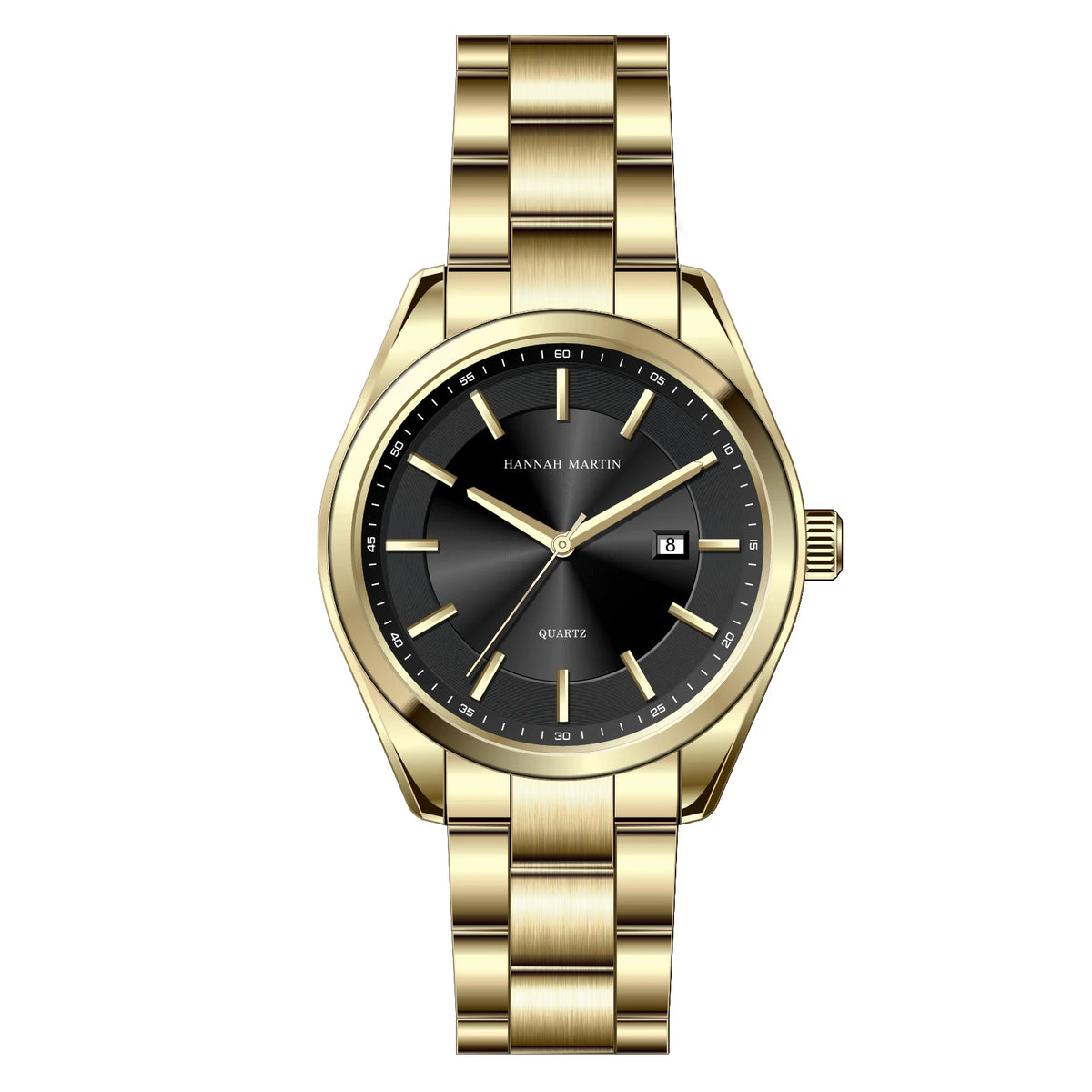 HANNAH MARTIN kvartsur, 40 mm, til mænd, sort armbånd i rustfrit stål, vandtæt til 3 bar, sport-chic stil