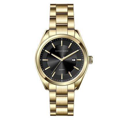 HANNAH MARTIN kvartsur, 40 mm, til mænd, sort armbånd i rustfrit stål, vandtæt til 3 bar, sport-chic stil