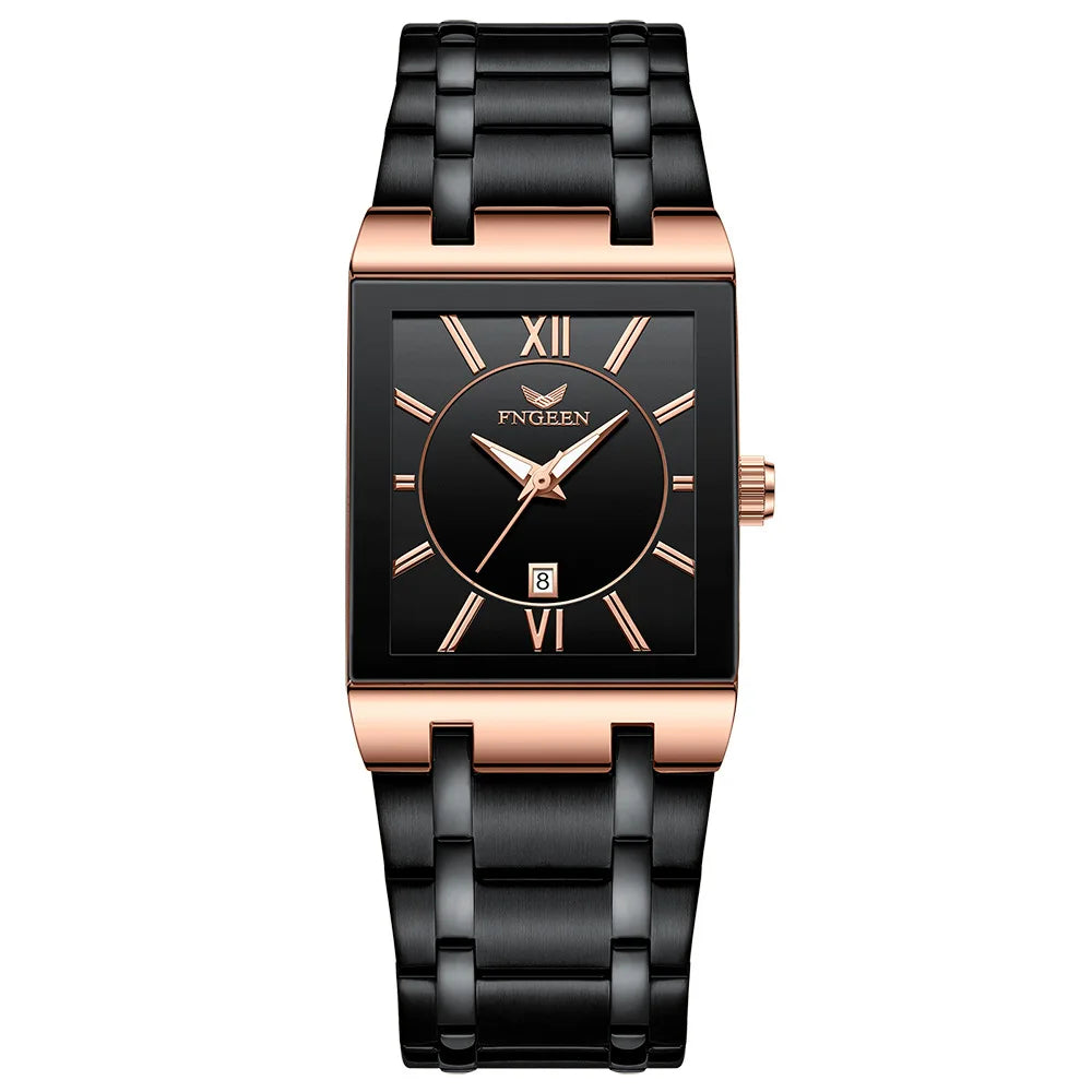Luxuriöse BINBOND-Herrenarmbanduhr mit präzisem Quarzwerk, Leuchtzeiger, wasserdicht, automatische Datumsanzeige, aus strapazierfähigem Edelstahl, lässiger Stil.