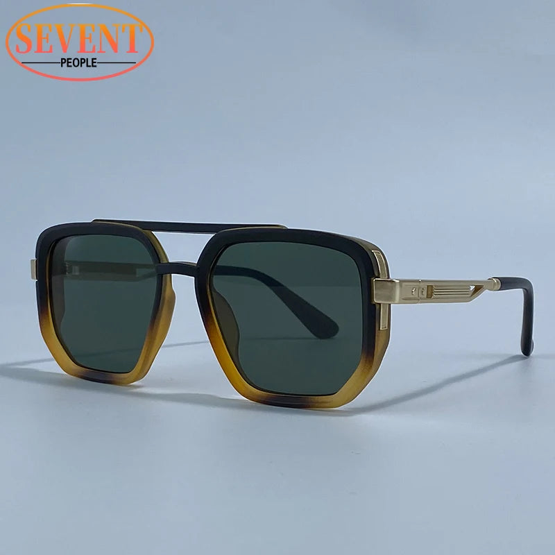Polarized Square Sunglasses Men 2026 Luxury Vintage Double Bridge Gradient Lens Driving Shades Retro Flat Top Sun Glasses Male