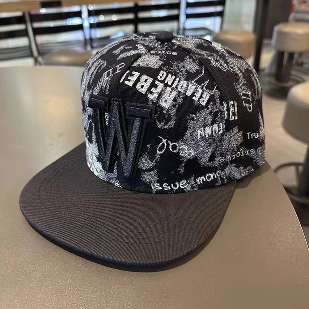 Baseballcap mit flachem Schirm, Buchstabenstickerei für Herren, vielseitig kombinierbar, Damen-Sommer-Hip-Hop-Hut, Outdoor-Sonnenschutz, verstellbare Schirmmütze