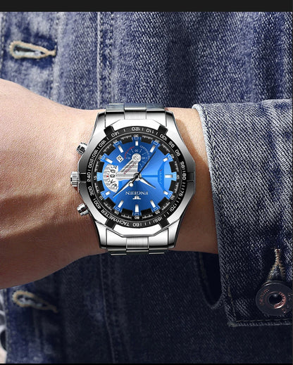 Montre-bracelet à quartz de luxe BINBOND pour homme, lumineuse, étanche, date automatique, en acier inoxydable