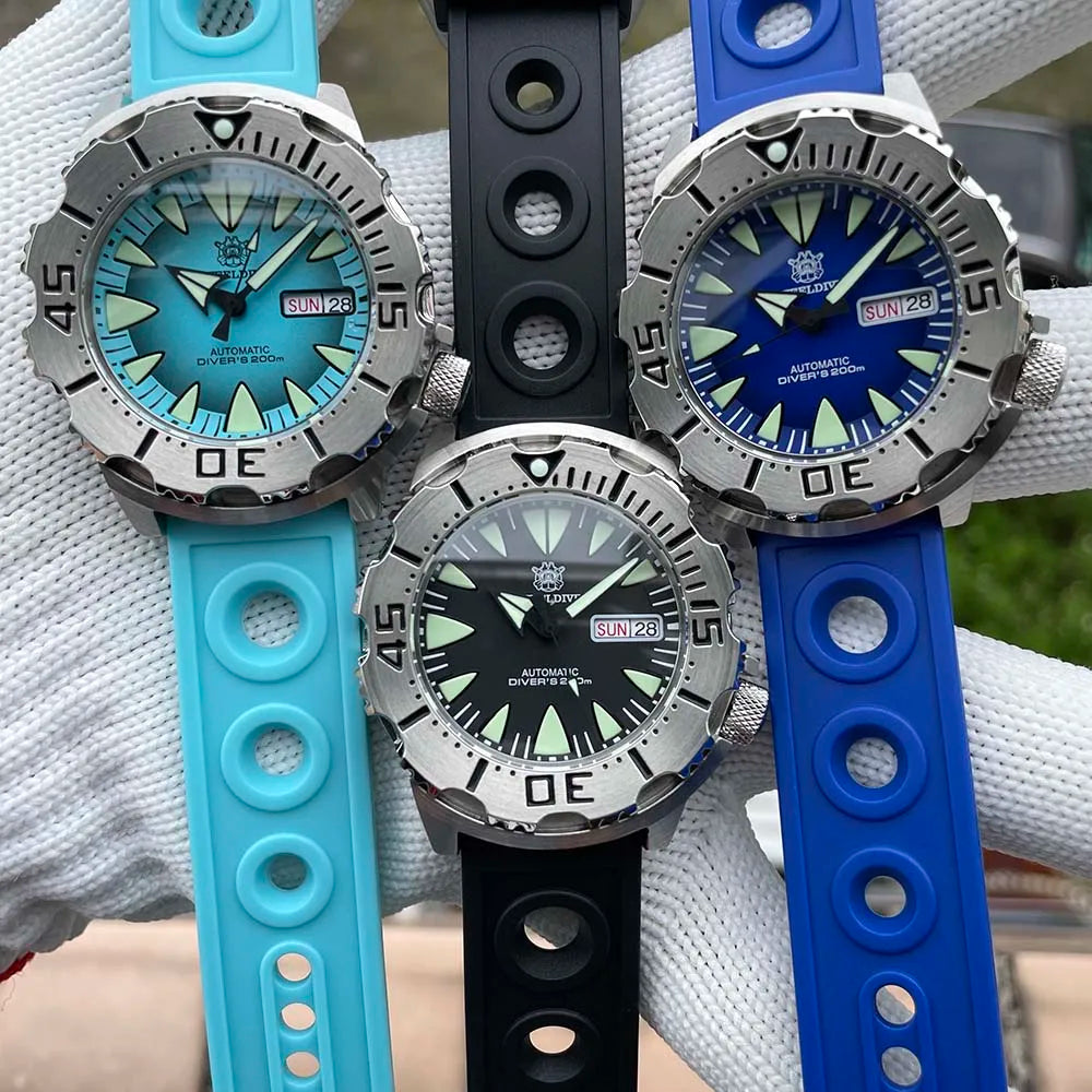 STEELDIVE SD1984 New Arrival 42.2MM M onster 200M Waterproof NH36 Day Function Sapphire Glass Automatic Movement Steel Bracelet
