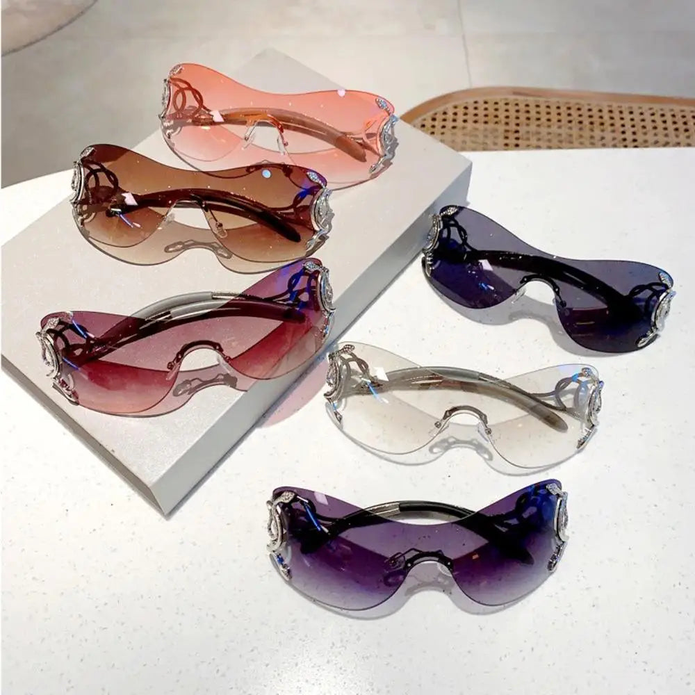 KLASSNUM Y2K Vintage Women's Luxury Sunglasses Gradient SunGlasses Men Rimless Pilot Goggles Uv400 Unisex Glasse for Spicy Girl