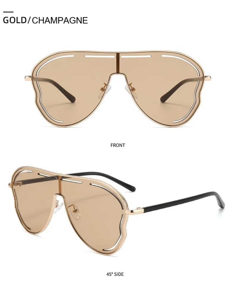 Oversized One-Piece Pilot Sunglasses Women Big Frame Luxury Brand Butterfly Shaped Sun Glasses For Ladies Shield Eyewear Shades