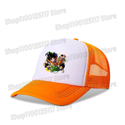 Baseballová čepice Dragon Ball s potiskem z anime, prodyšná čepice s kšiltem, kreslená postavička Goku, letní sportovní čepice typu snapback, síťovaná sluneční čepice, dárek pro děti