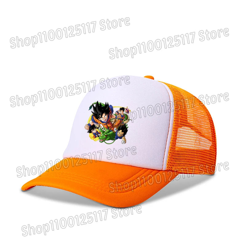 Baseballová čepice Dragon Ball s potiskem z anime, prodyšná čepice s kšiltem, kreslená postavička Goku, letní sportovní čepice typu snapback, síťovaná sluneční čepice, dárek pro děti
