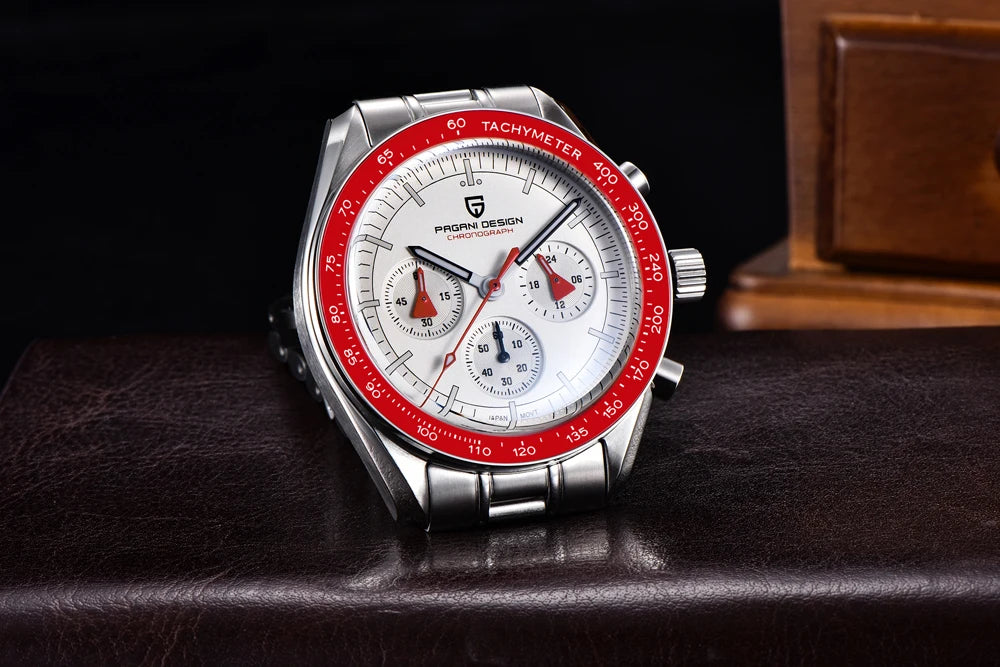 PAGANI DESIGN ‘New Moon’ Men’s Watch – Luxury quartz watch, chronograph, sapphire crystal with anti-reflective coating, ceramic bezel, luminescent hands
