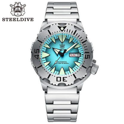 STEELDIVE SD1984 New Arrival 42.2MM M onster 200M Waterproof NH36 Day Function Sapphire Glass Automatic Movement Steel Bracelet