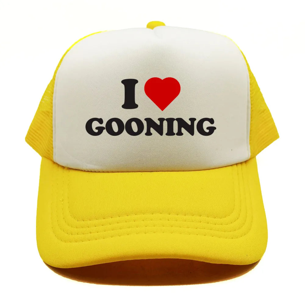 Забавни бейзболни шапки „I Love Gooning“ – готини летни мъжки шапки от мрежа, хумористични шапки тип „тракър“, унисекс шапки от мрежа за външни дейности MZ-080