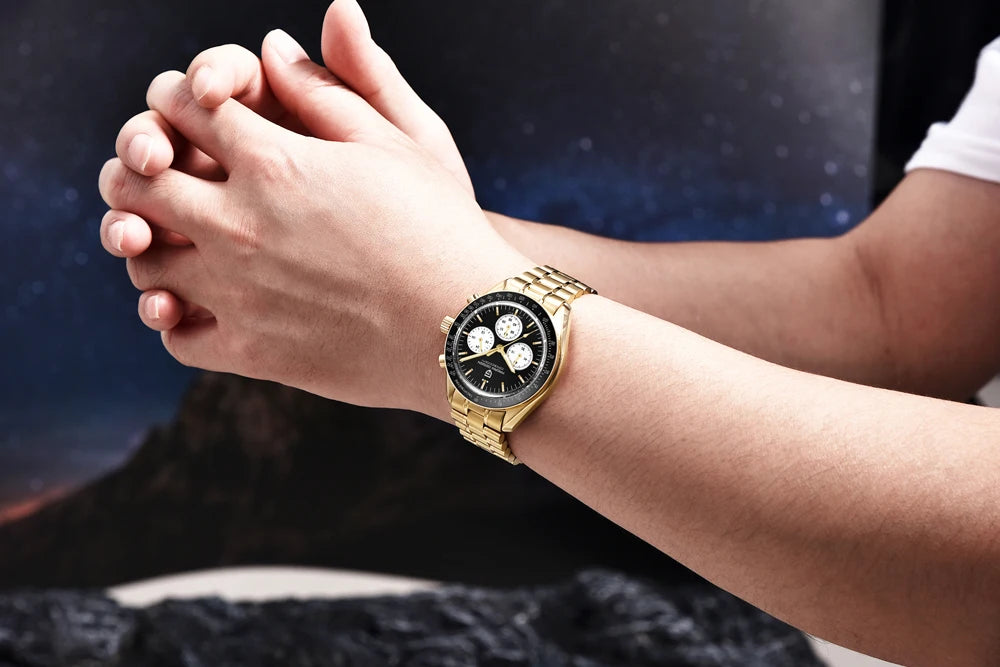 2026 New PAGANI DESIGN Golden Moon Mens Watches Luxury Quartz Watch Men Speed Sports Chronograph Man AR Sapphire Waterproof Gift