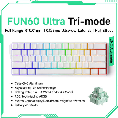 Teclado gaming mecánico Akko MonsGeek FUN60 Ultra con interruptores magnéticos 60%, Rapid Trigger, 8K HE/TMR, teclado gamer personalizado de aluminio