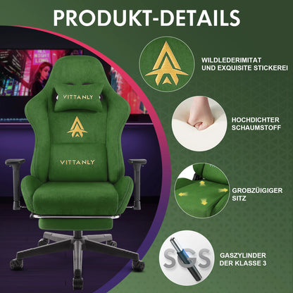 HAPIHAPPY Fashion Gaming Chair Genuine Leather Computer Office Chair with Footrest, Pocket Spring Cushion, Linkage Armrests, Ergonomic Game Chair