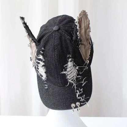 new fashion Girl New Jeans Long Rabbit Ears Cowboy Baseball Hat Wash Graffiti Hip Hop Cap Women Men Party Team Baseball Cap