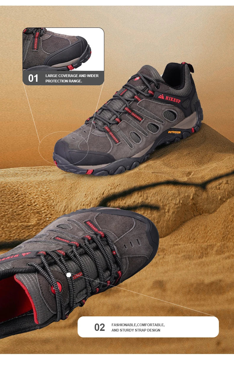 HIKEUP Hiking Shoes Mens Winter Climbing Trekking Sneakers for Men Leather Breathable Outdoor Anti-skid Sports Work Man Shoes