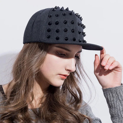 1pc Hip Hop Y2K Style Street Baseball Cap,Personalized Fashion Rivet Duck Tongue Driver Caps Street Dance Flat Edge Skull Caps