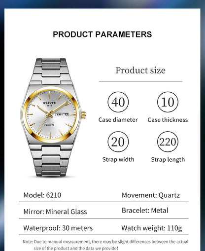Man Watch Quartz Watch Luxury Waterproof Luminous Date Week Stainless Steel Men's Watch Male relógios masculino reloj hombre