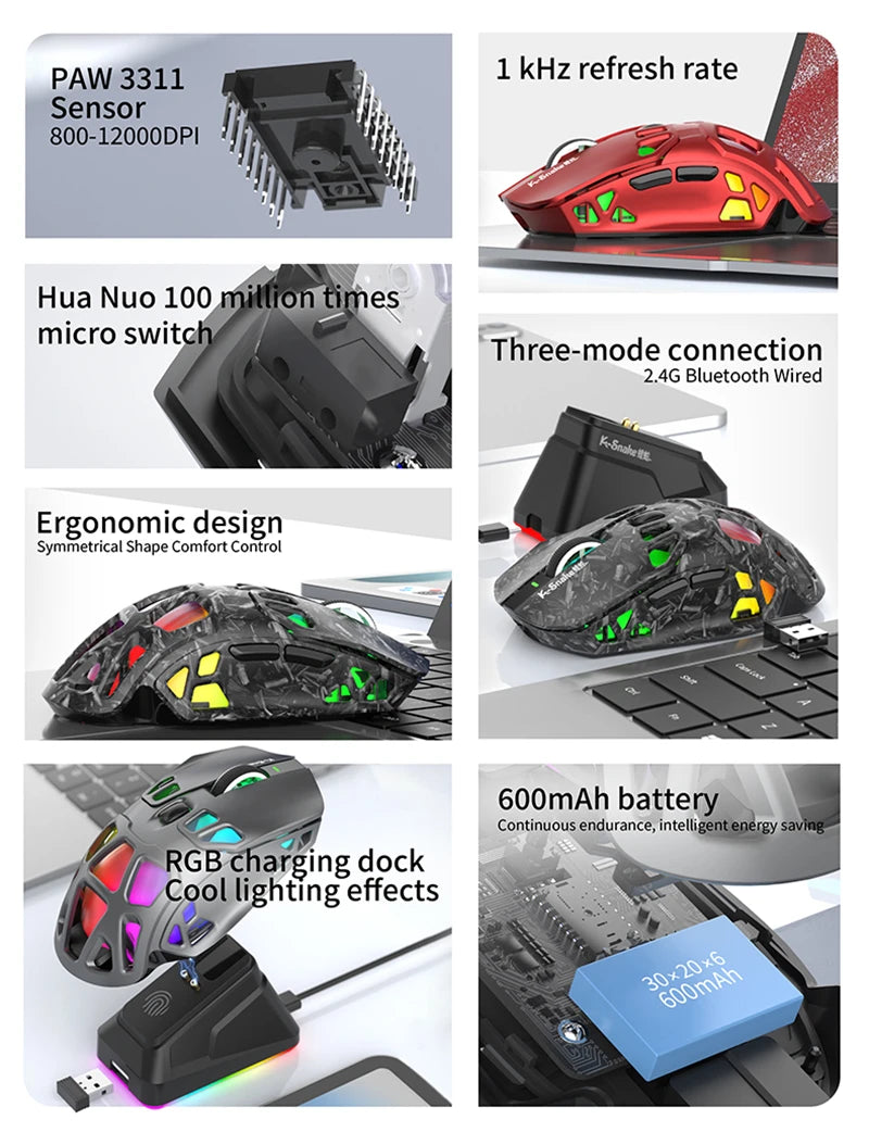Lenovo X9Pro Tri-Mode Wireless Mouse 2.4G Bluetooth Wired Lightweight Magnetic Charging Dock Desktop Laptop Gaming&Office