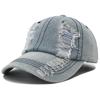 Gorra de béisbol rasgada de color liso, gorra snapback de denim lavado, estilo hip hop, transpirable, ropa urbana, gorras desgastadas para mujer y hombre